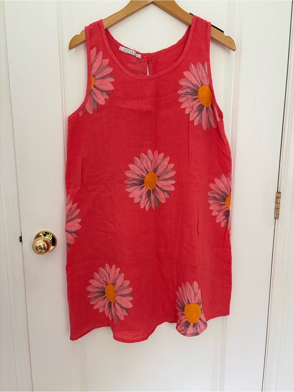 Vasna Linen Blend Daisy Print Sleeveless Dress Medium#92